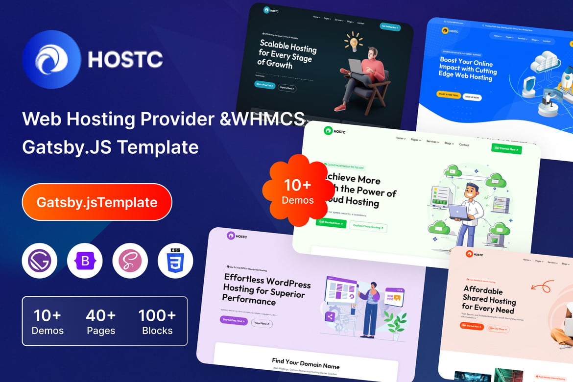Hostc - Template Website Modern untuk Penyedia Hosting Gatsby.js & WHMCS