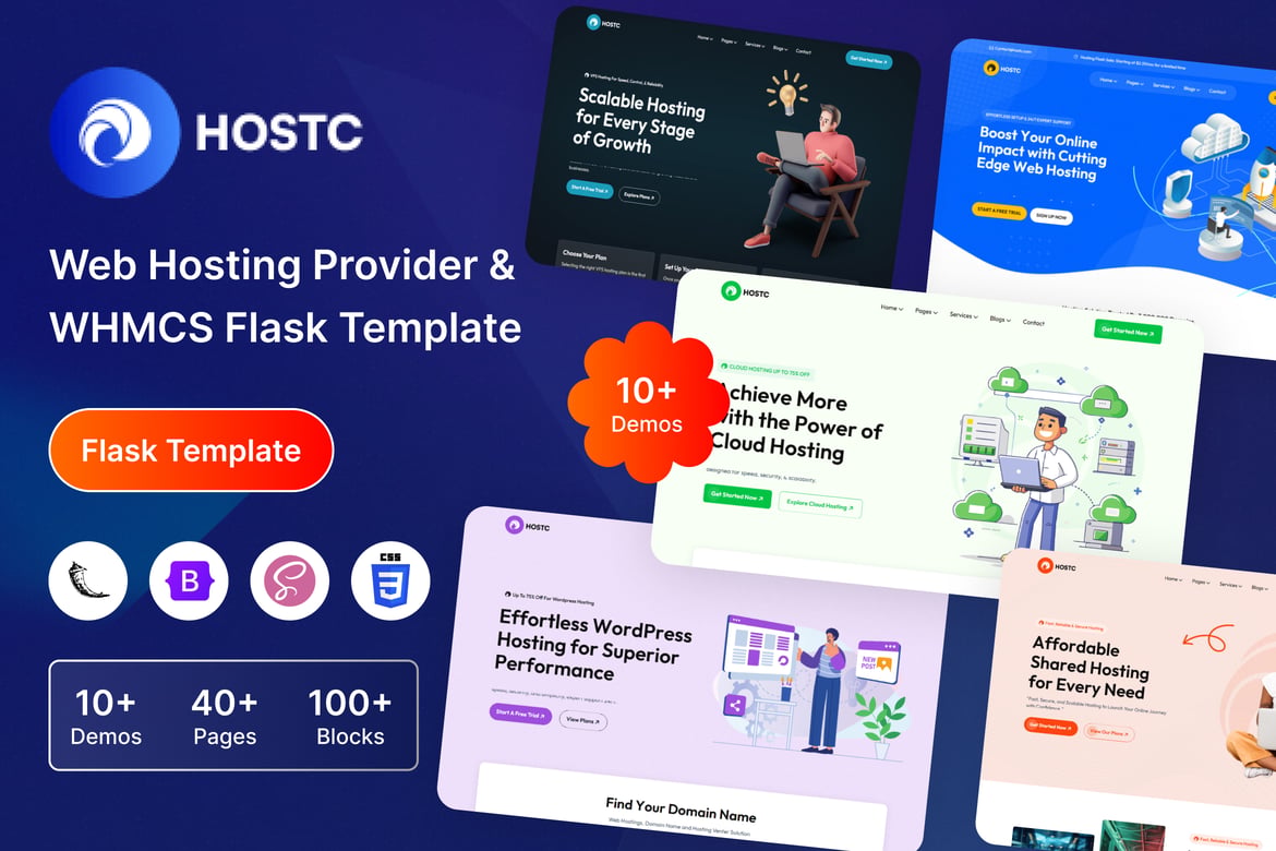 Hostc - Template Website Hosting Modern dengan WHMCS Flask
