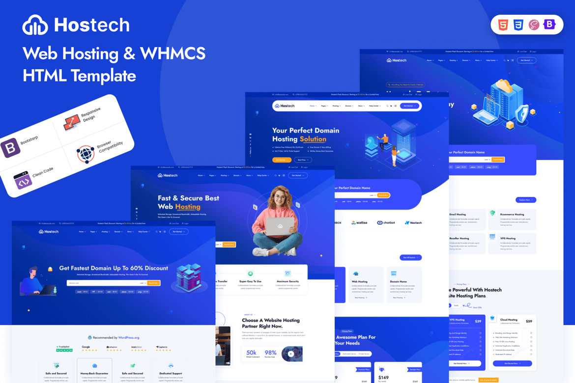 Hostech - Template Website Web Hosting & WHMCS Modern dan Responsif