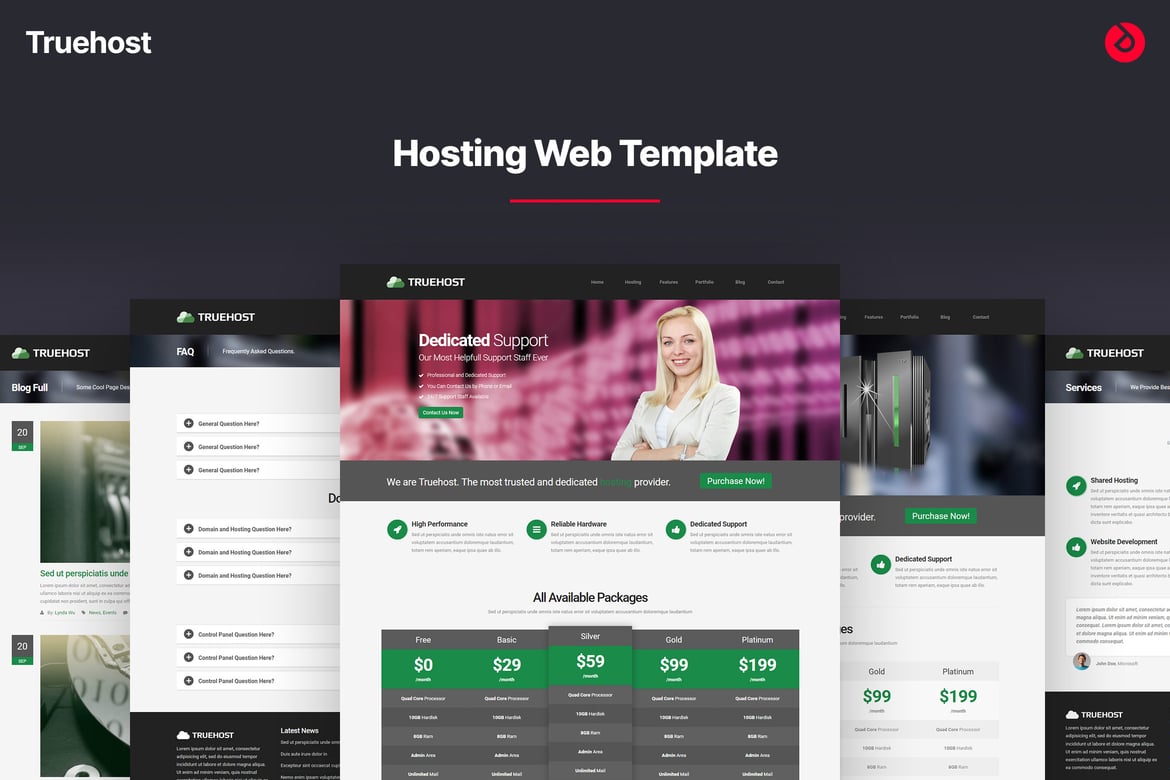 Template Web Hosting Responsif - Truehost yang Modern dan Menarik