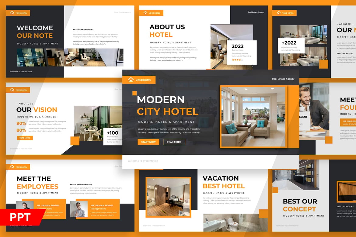 Template Presentasi PowerPoint Hotel - Desain Elegan dan Multifungsi