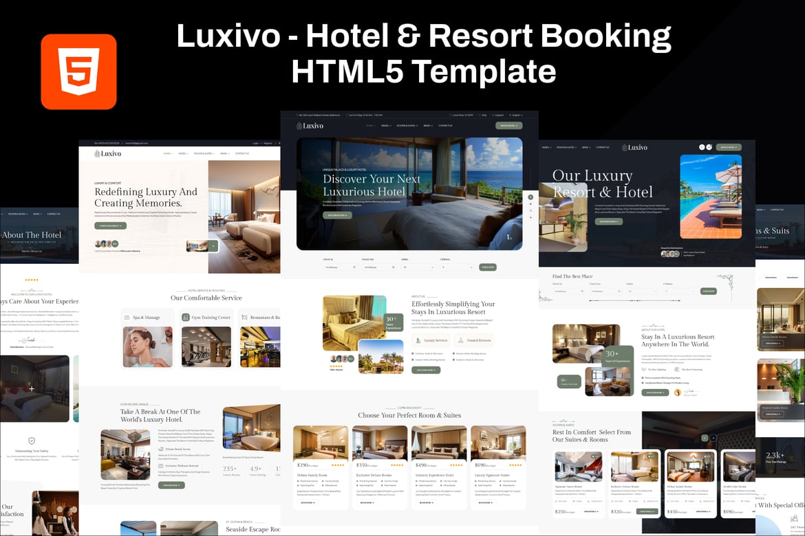 Template Website Booking Hotel & Resort - Luxivo yang Elegan