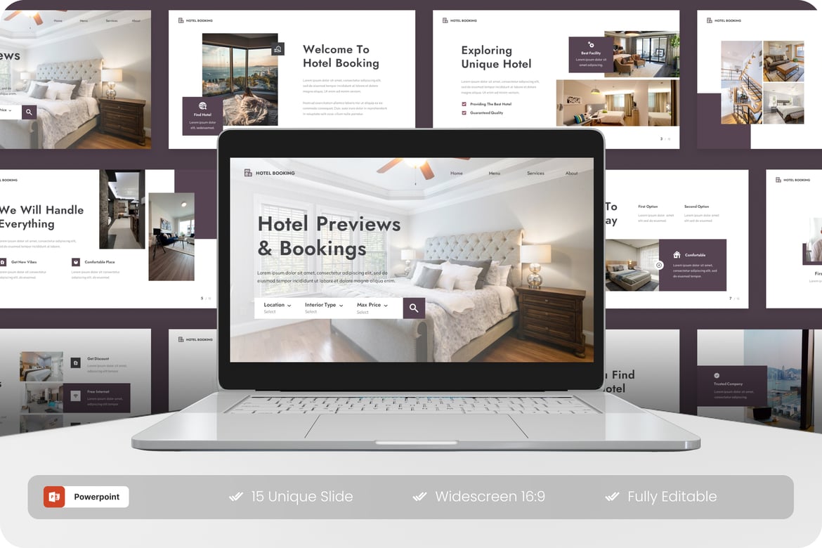 Template Presentasi PowerPoint untuk Pemesanan Hotel yang Menarik