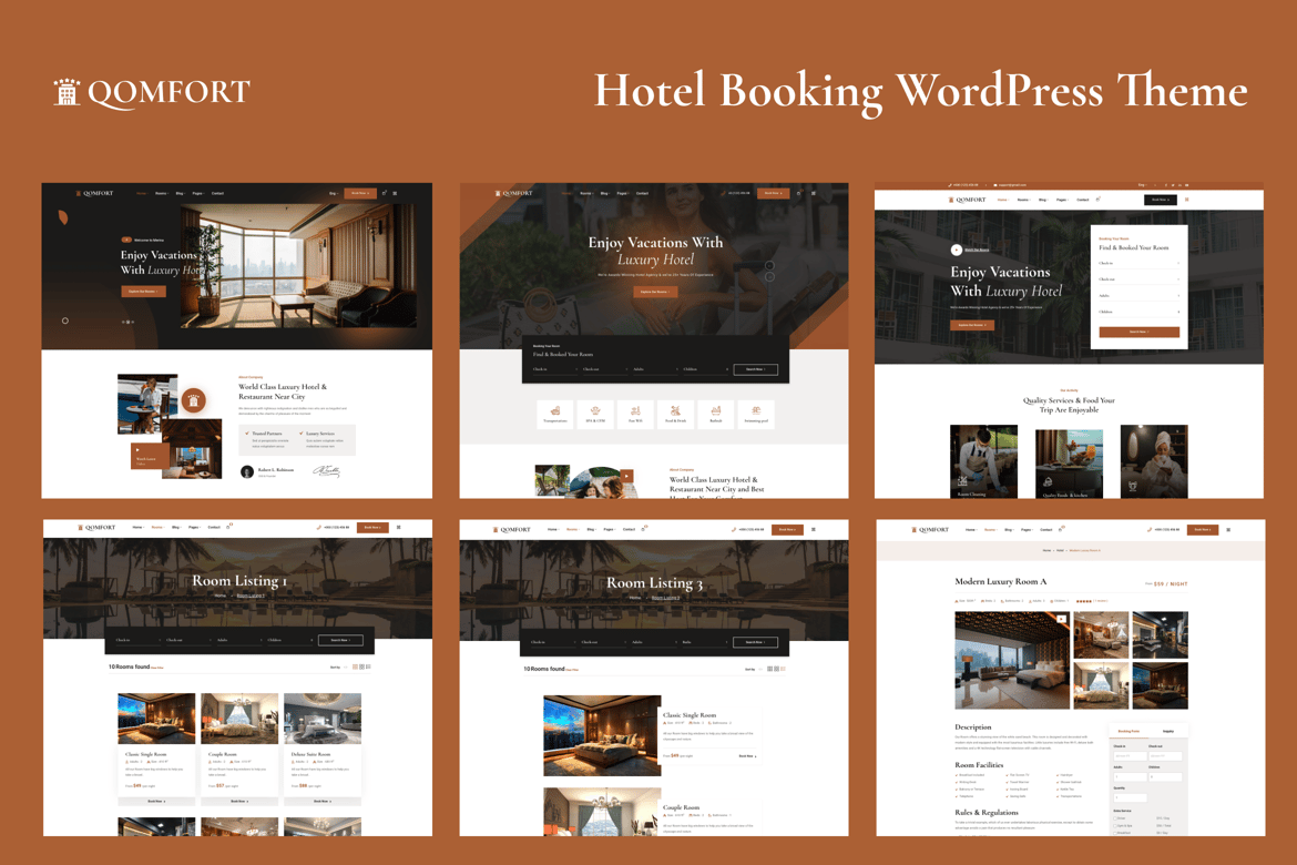 Tema WordPress Pemesanan Hotel - Qomfort yang Elegan dan Fungsional