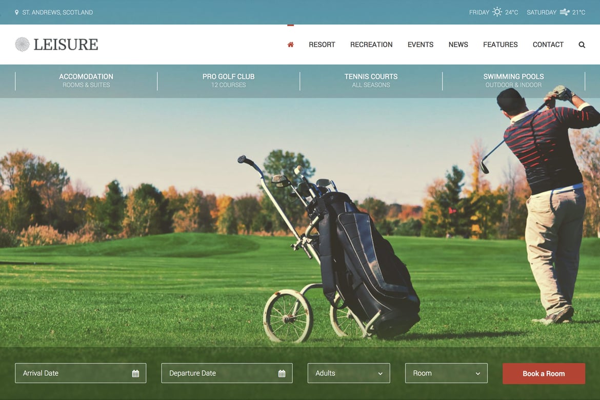 Template Web Hotel untuk Kegiatan Rekreasi yang Menarik