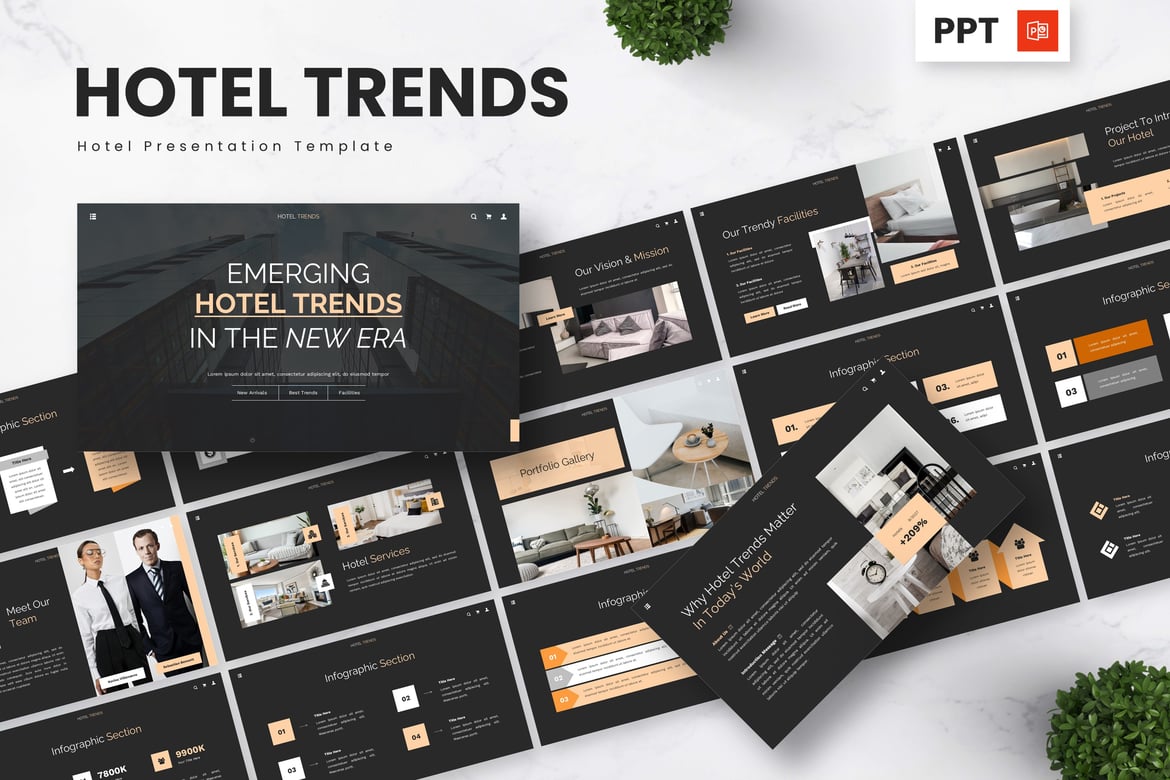 Template Presentasi Powerpoint Tren Hotel yang Menarik