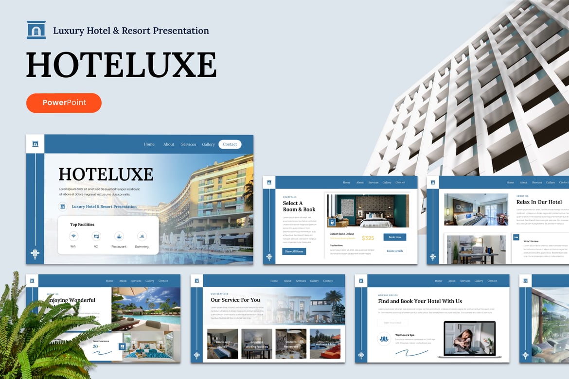 Hoteluxe - Template Presentasi PowerPoint Mewah untuk Hotel & Resor