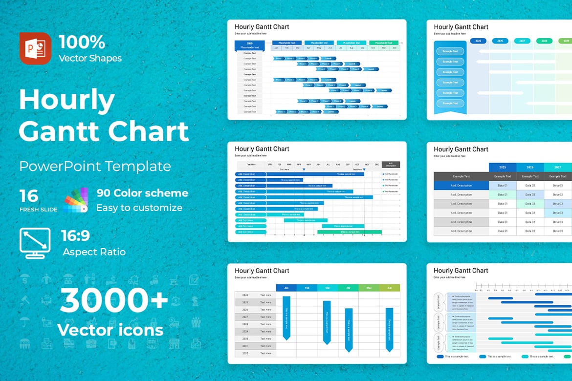 Template PowerPoint Gantt Chart Berbasis Jam yang Menarik