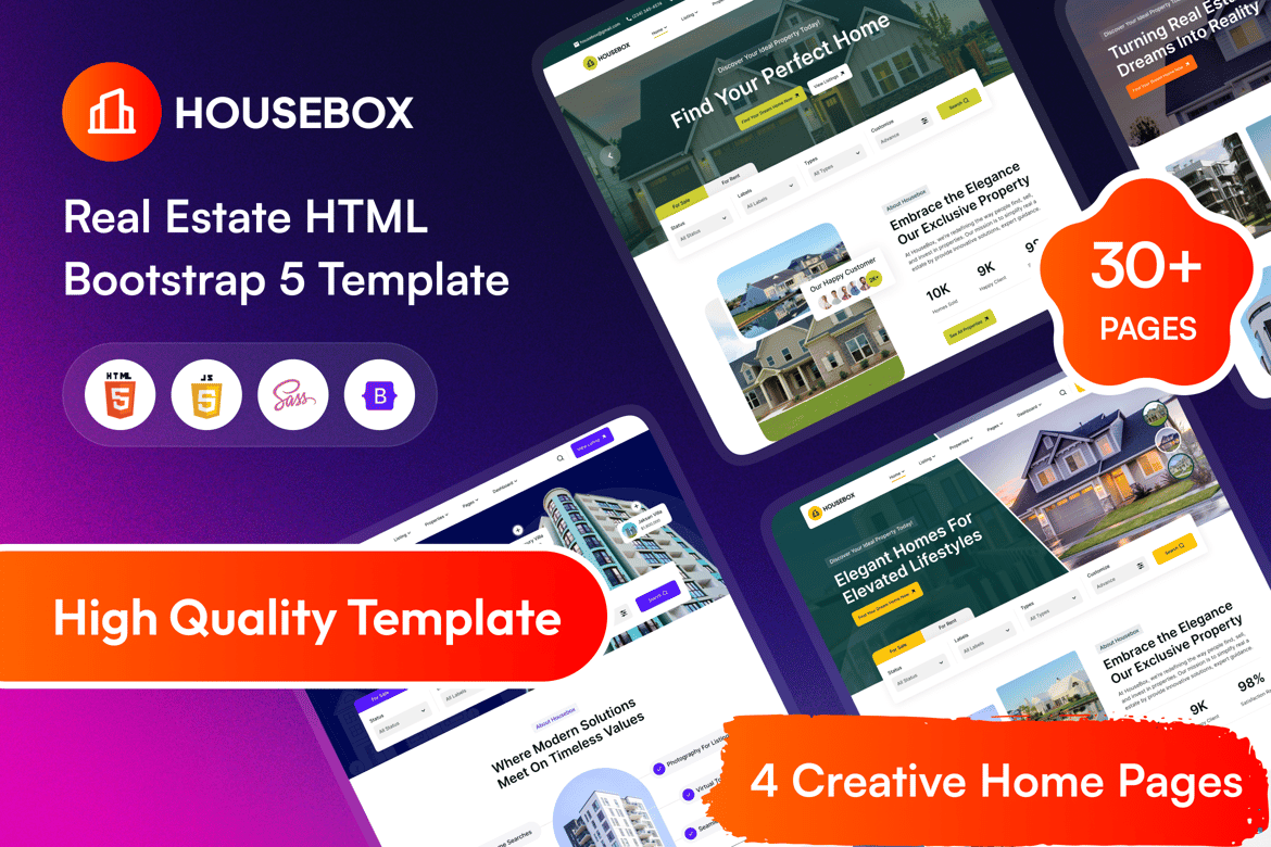 HouseBox - Template Website Real Estate HTML Bootstrap 5 yang Serbaguna