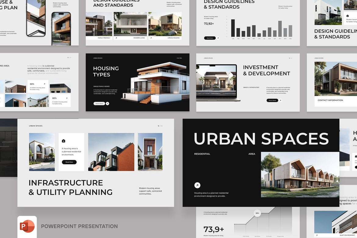 Template Presentasi PowerPoint untuk Area Perumahan yang Menarik