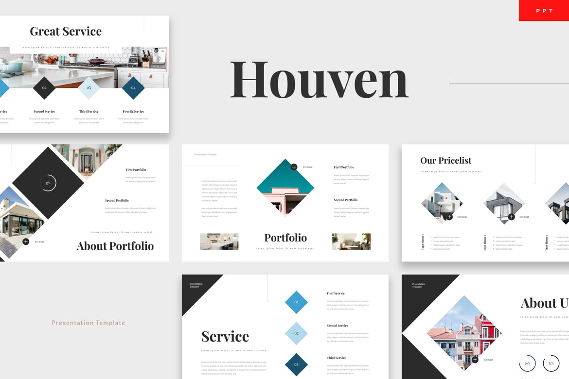 Template Presentasi PowerPoint Houven untuk Real Estate yang Menarik