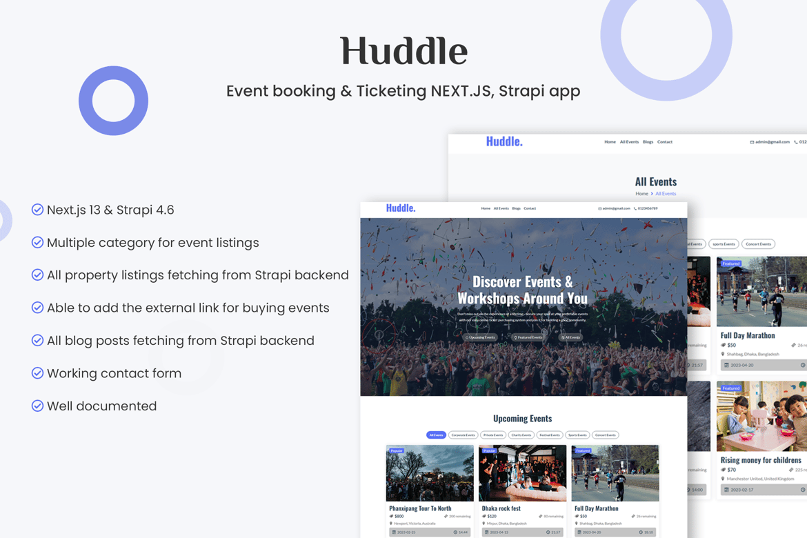 Huddle - Solusi Booking dan Tiket Acara dengan NEXT.JS dan Strapi yang Efisien