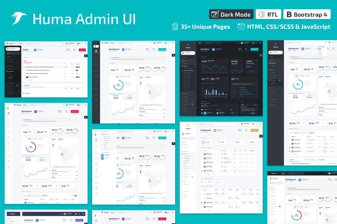 Huma Dashboard Admin PRO - Template Web Bootstrap 4 Terbaik