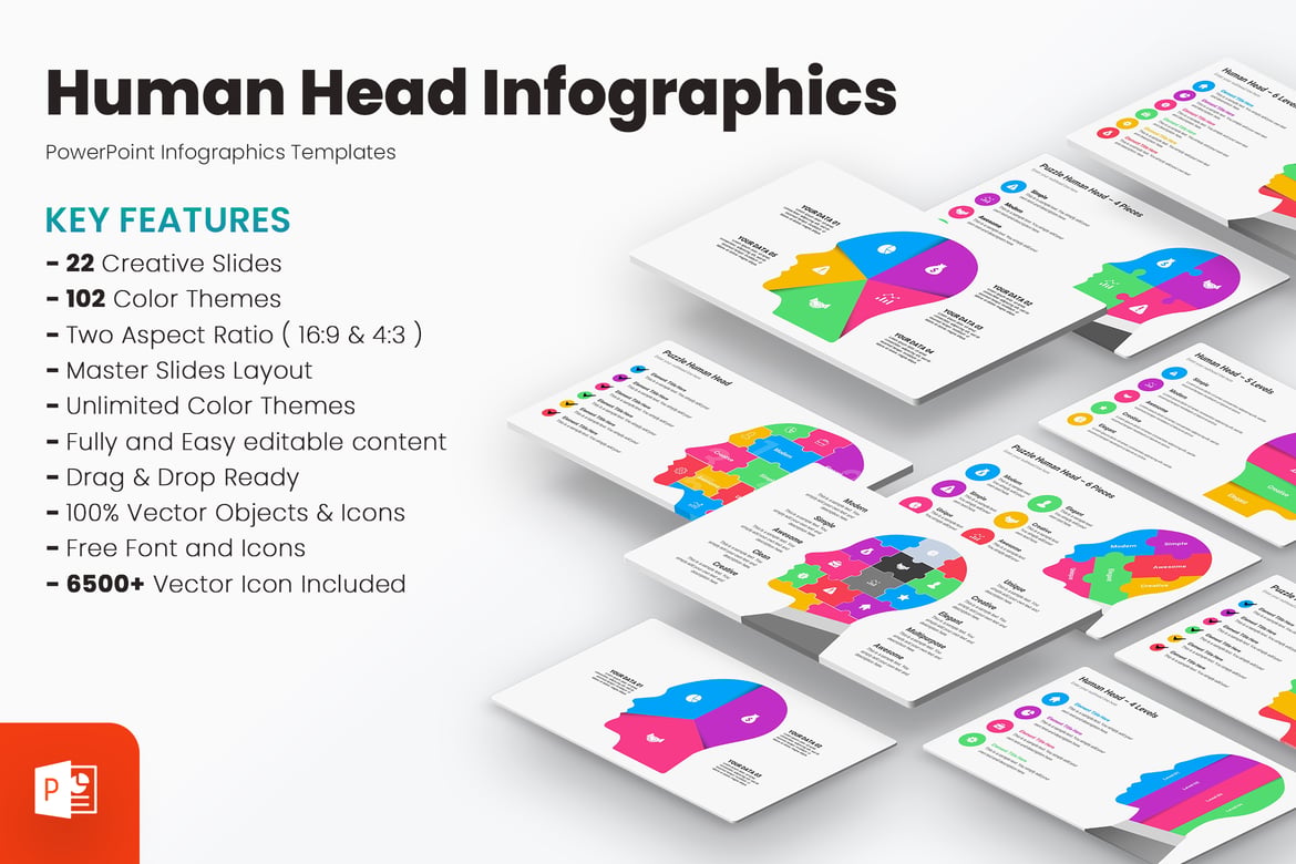 Template Presentasi PowerPoint Infografis Kepala Manusia yang Menarik