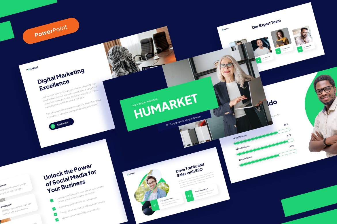 Template PowerPoint Humarket - Solusi Digital Marketing yang Menarik