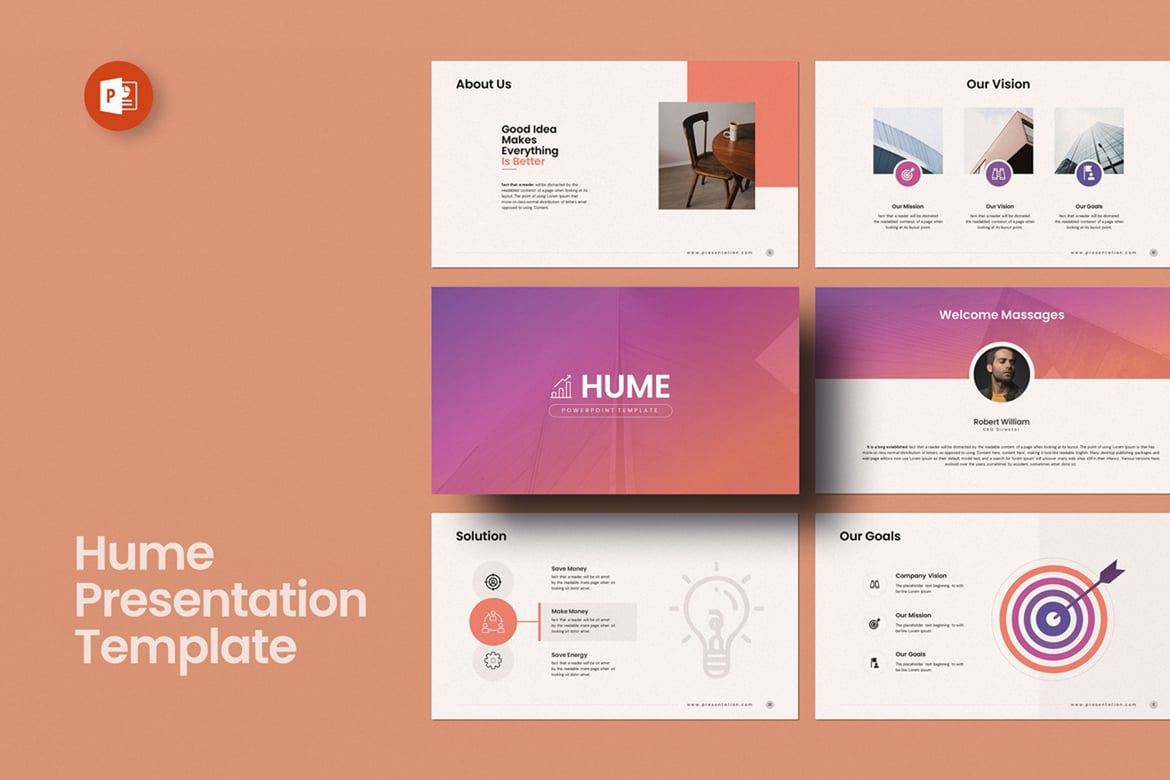 Template Presentasi PowerPoint Hume yang Elegan dan Profesional