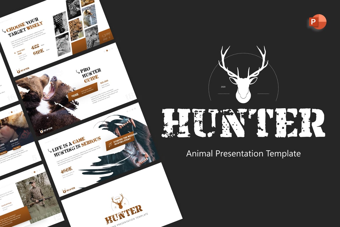 Template PowerPoint Hewan Hunter yang Elegan dan Minimalis