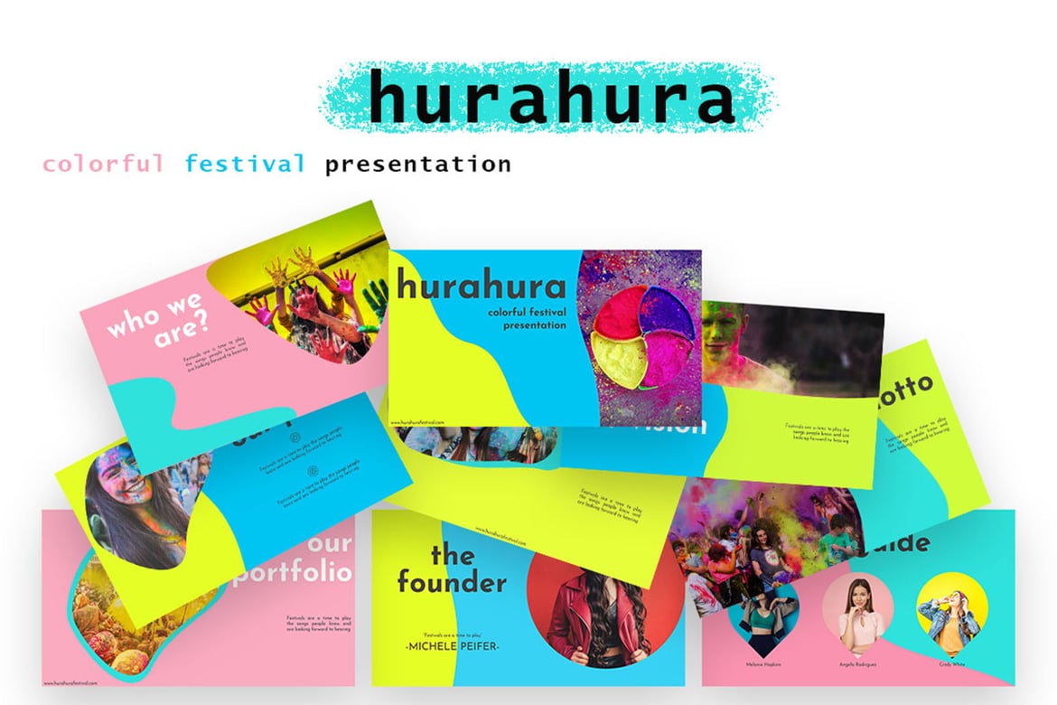 Template Presentasi PowerPoint Hurahura yang Penuh Warna dan Stylish