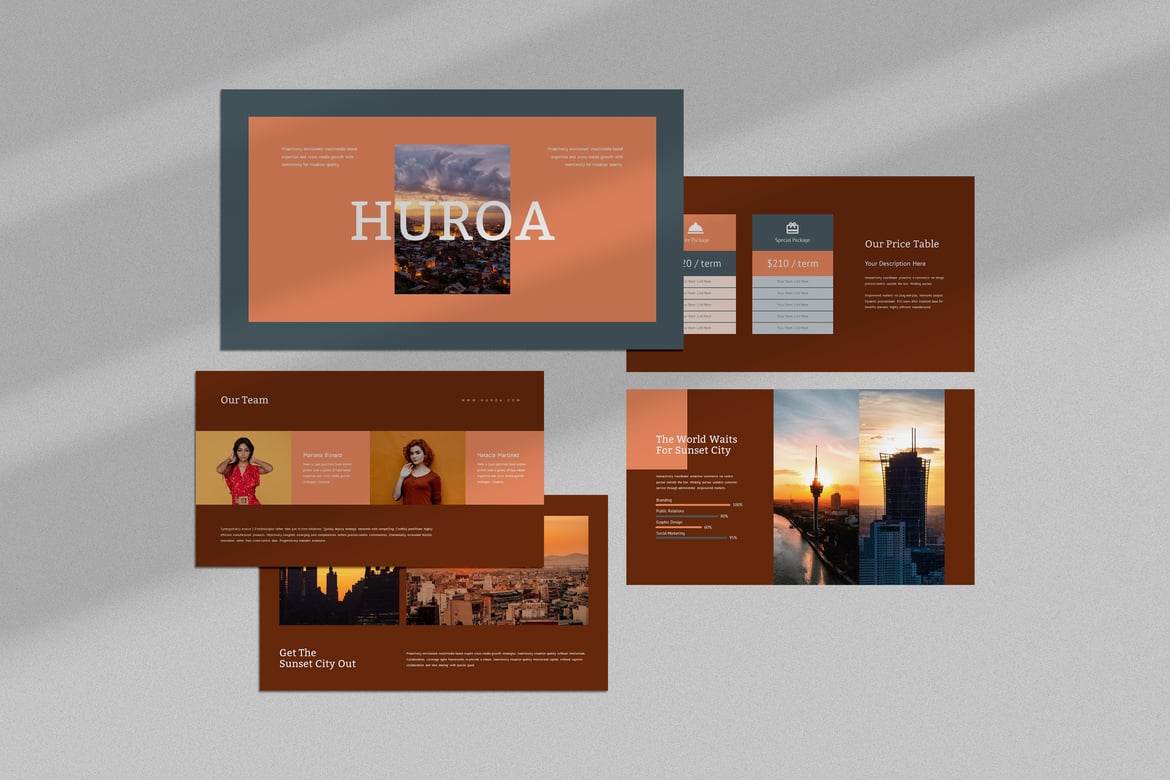 Huroa: Template Powerpoint Lookbook Sunset City yang Menarik