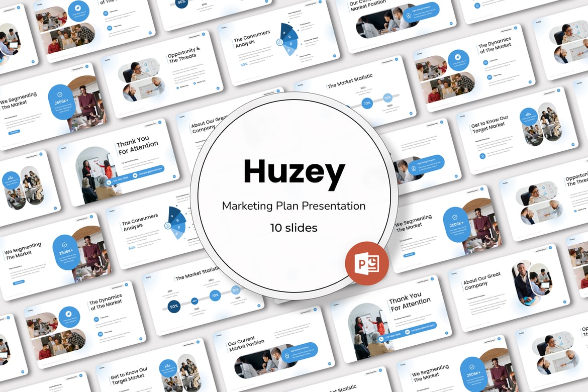 Huzey - Template PowerPoint Rencana Pemasaran yang Menginspirasi