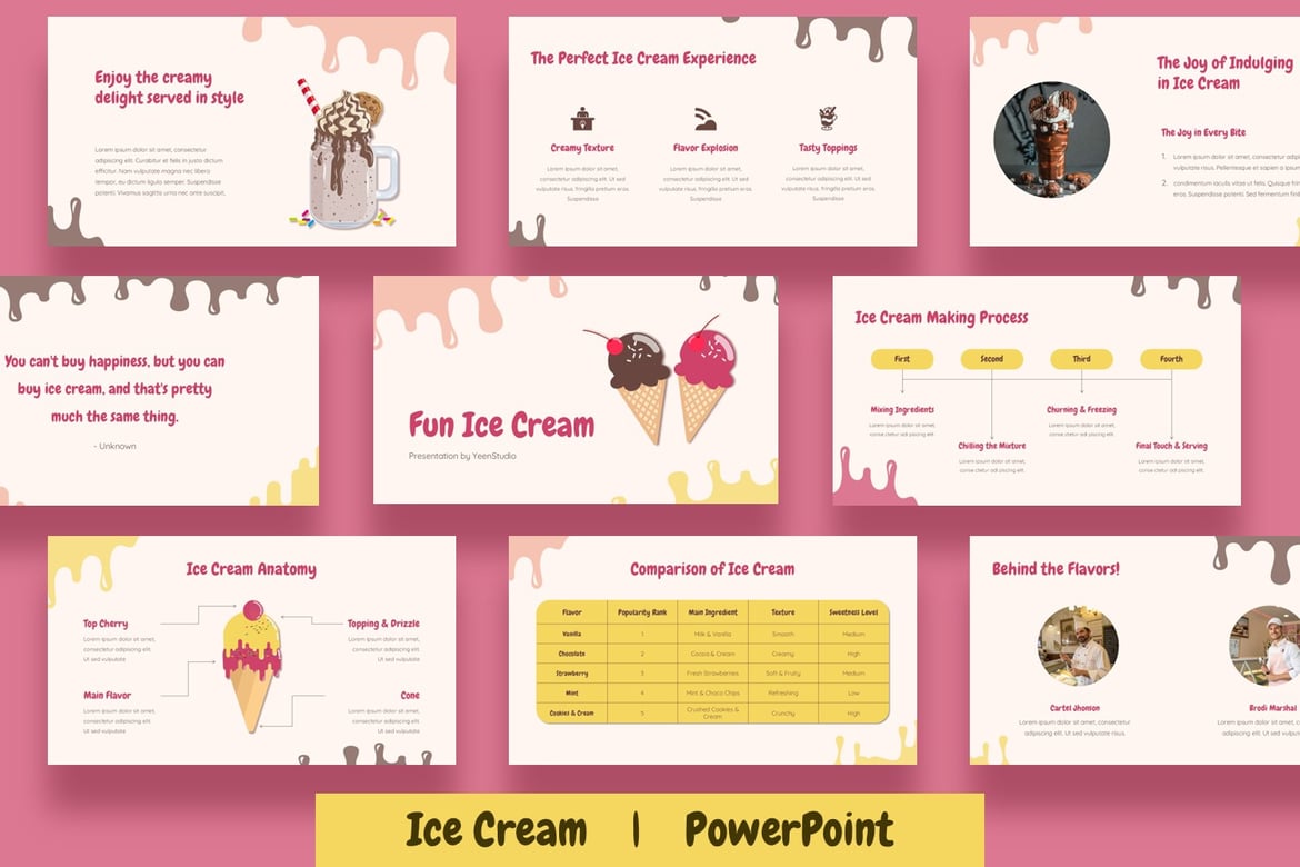 Template Presentasi PowerPoint Es Krim yang Menarik