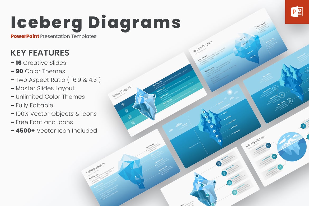 Template PowerPoint Diagram Es Iceberg yang Menarik dan Informatif