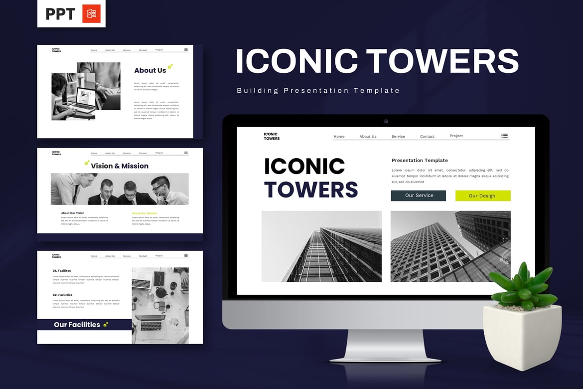 Template Presentasi Powerpoint Ikonik Menara