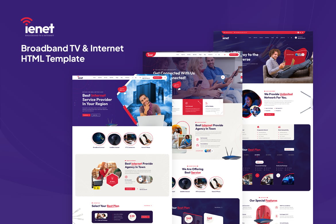 Ienet - Template Website HTML untuk Layanan Internet dan TV Broadband