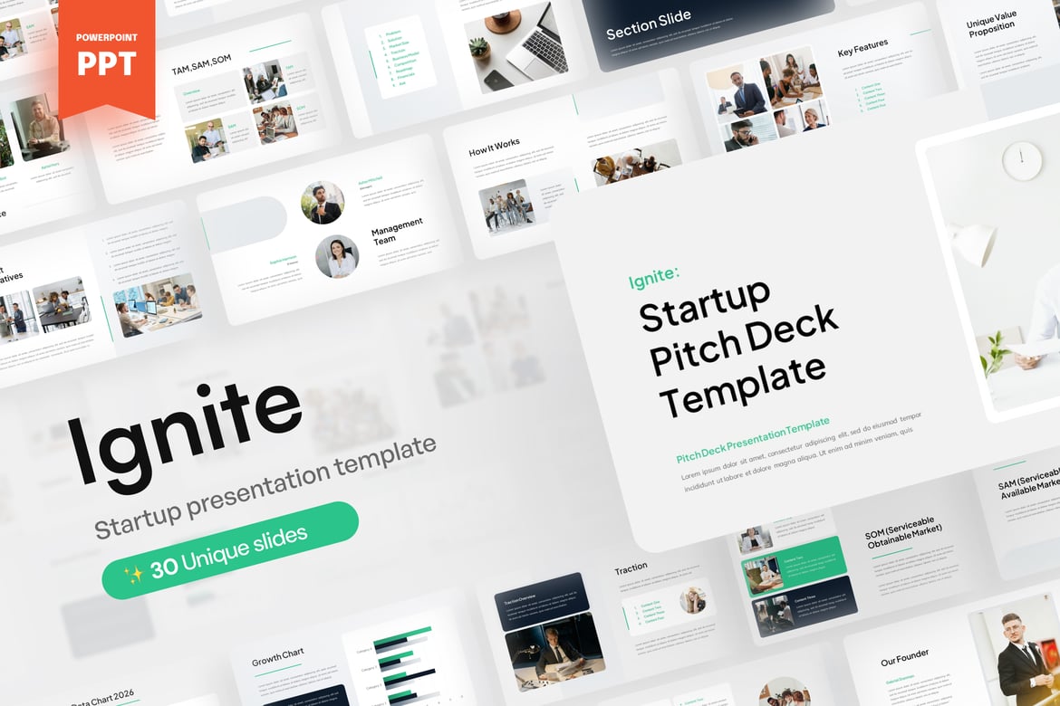 Template Presentasi PowerPoint Ignite - Solusi Kreatif untuk Startup Anda