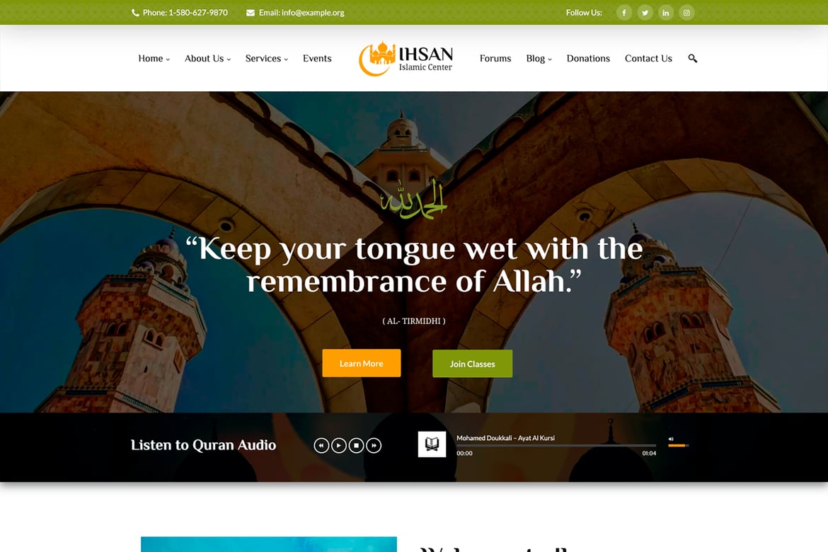 Ihsan - Tema WordPress untuk Pusat Doa Islam yang Menarik