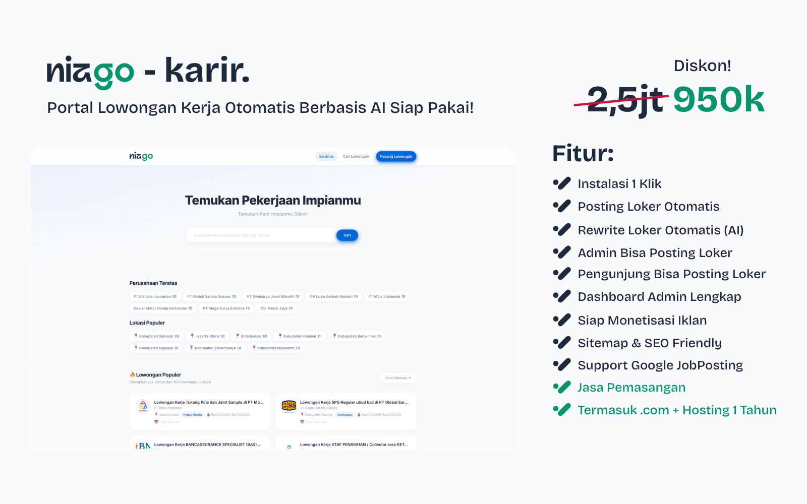 Jasa Pembuatan Website Portal Lowongan Kerja Berbasis AI | Siap Pakai + Domain & Hosting 1 Tahun