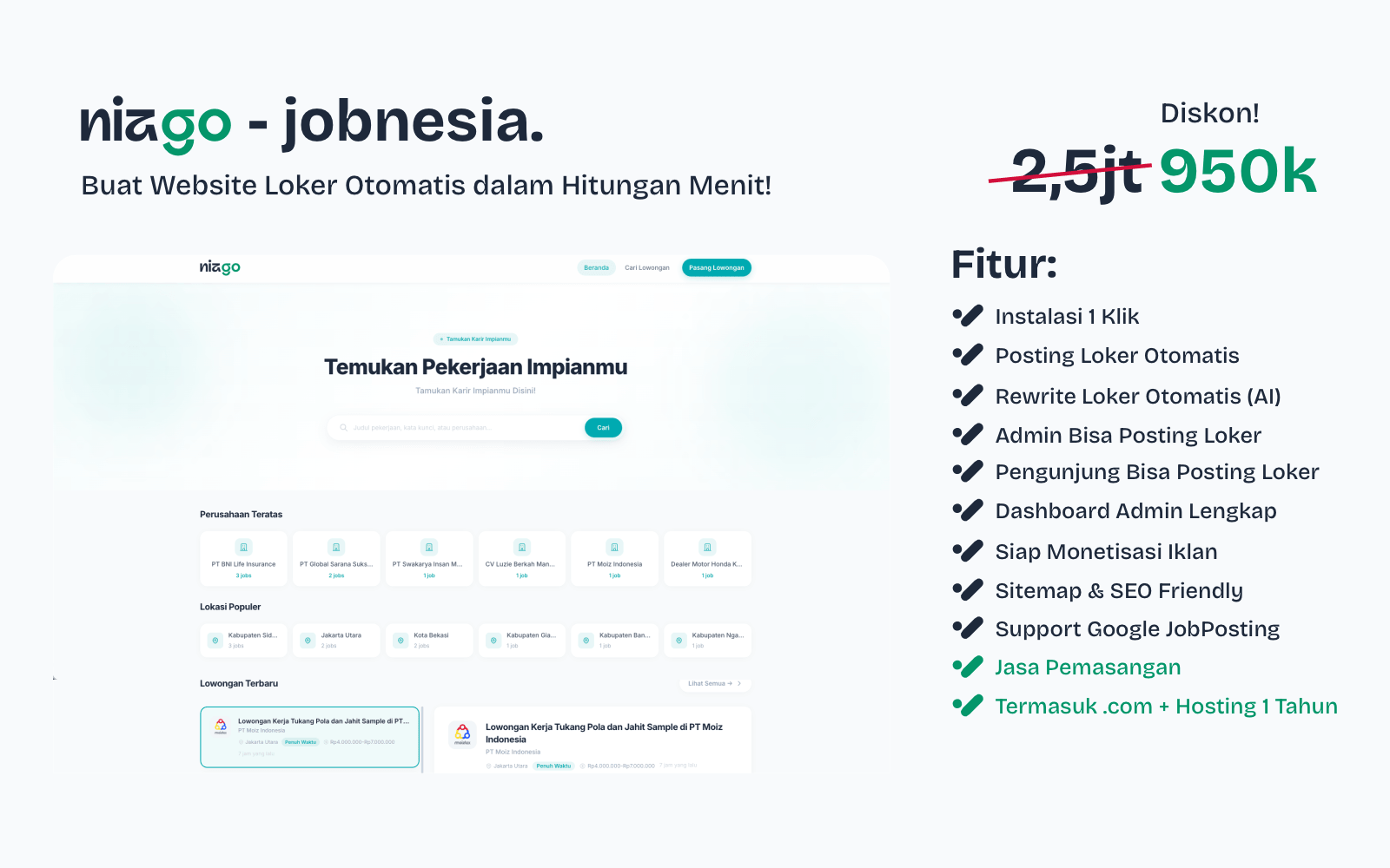Jasa Pembuatan Website Job Portal & Lowongan Kerja Otomatis Berbasis AI | SEO Friendly Siap Online