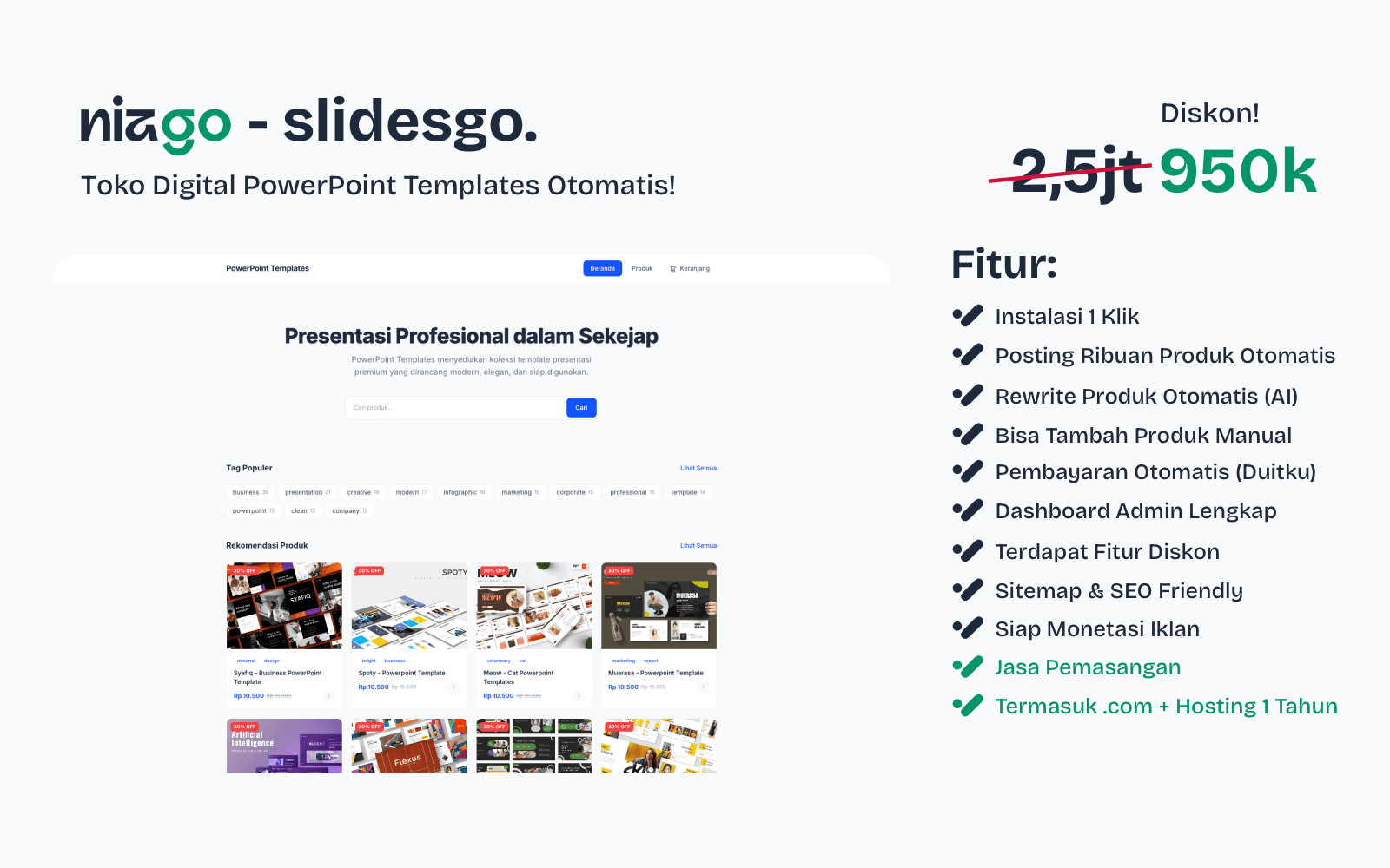 Jasa Pembuatan Website Jual Template Presentasi & PowerPoint | SEO Friendly + Siap Monetisasi