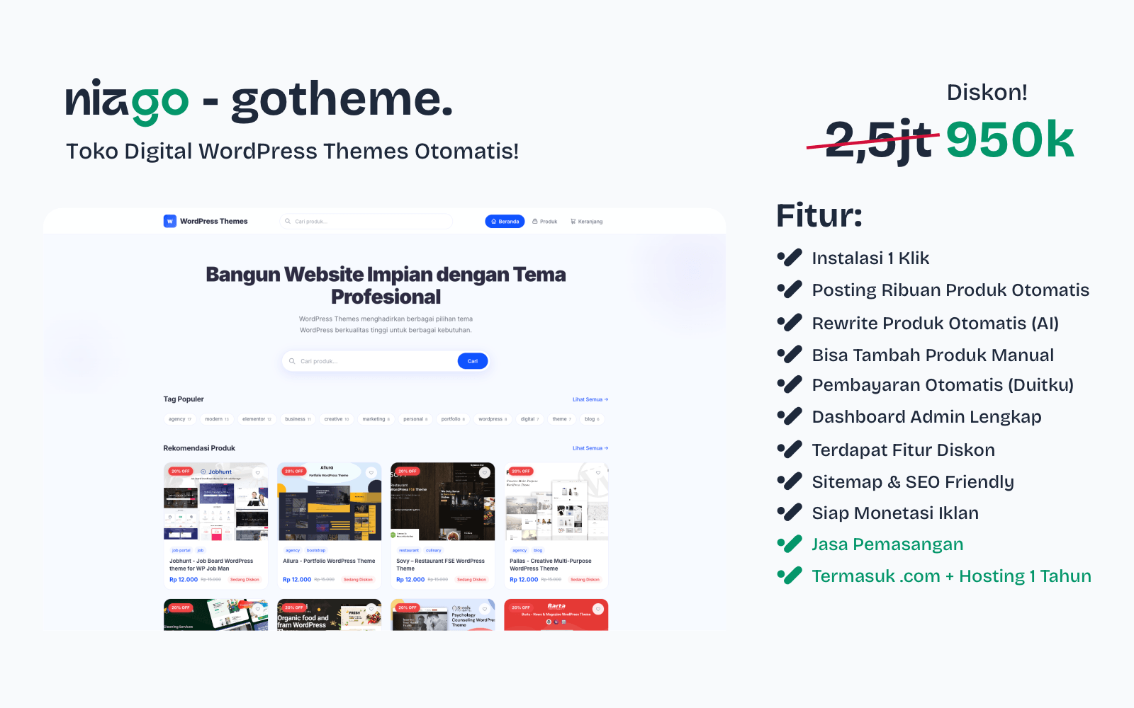 Jasa Pembuatan Website Jual Tema WordPress Profesional | SEO Friendly + Payment Otomatis