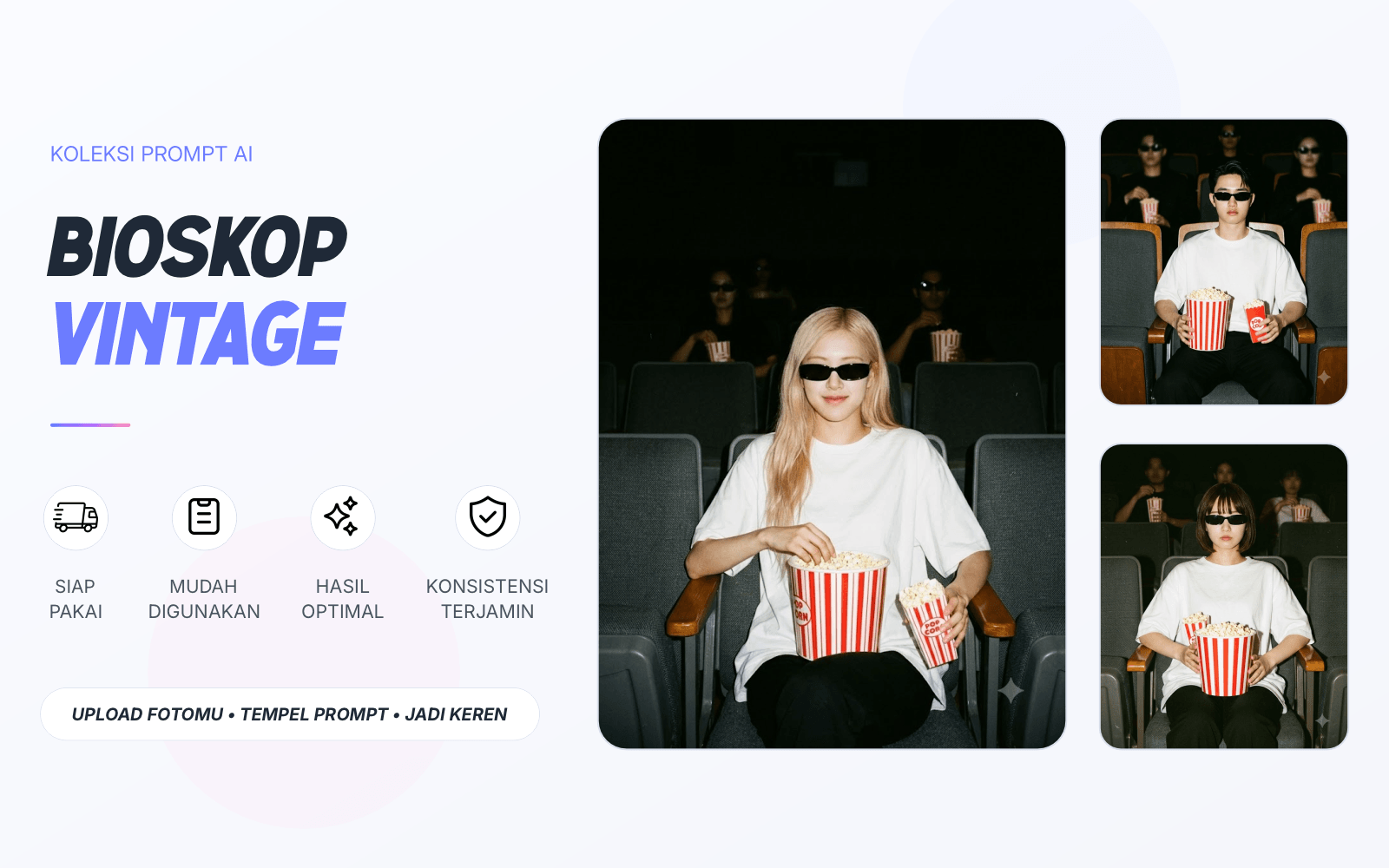 Prompt AI Gambar Foto Estetik Bioskop Vintage Analog Flash Grainy Realistis untuk Gemini AI