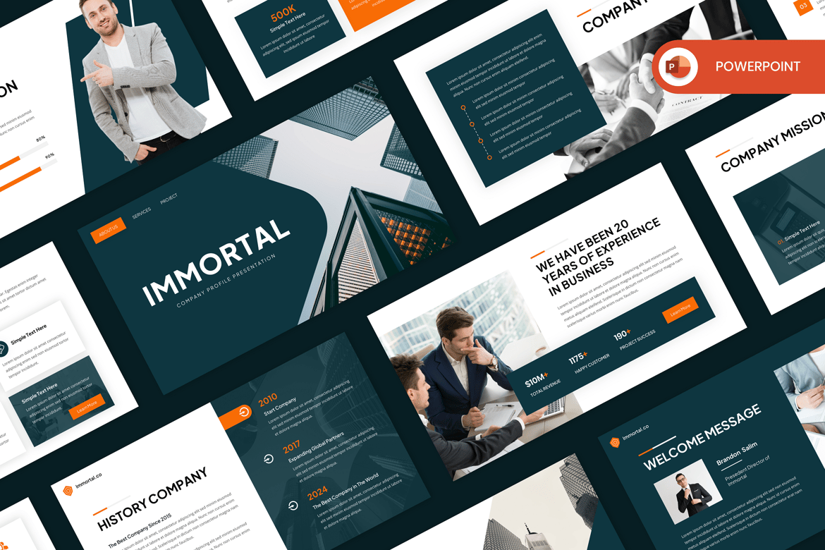 Template Presentasi Profil Perusahaan Immortal yang Menarik
