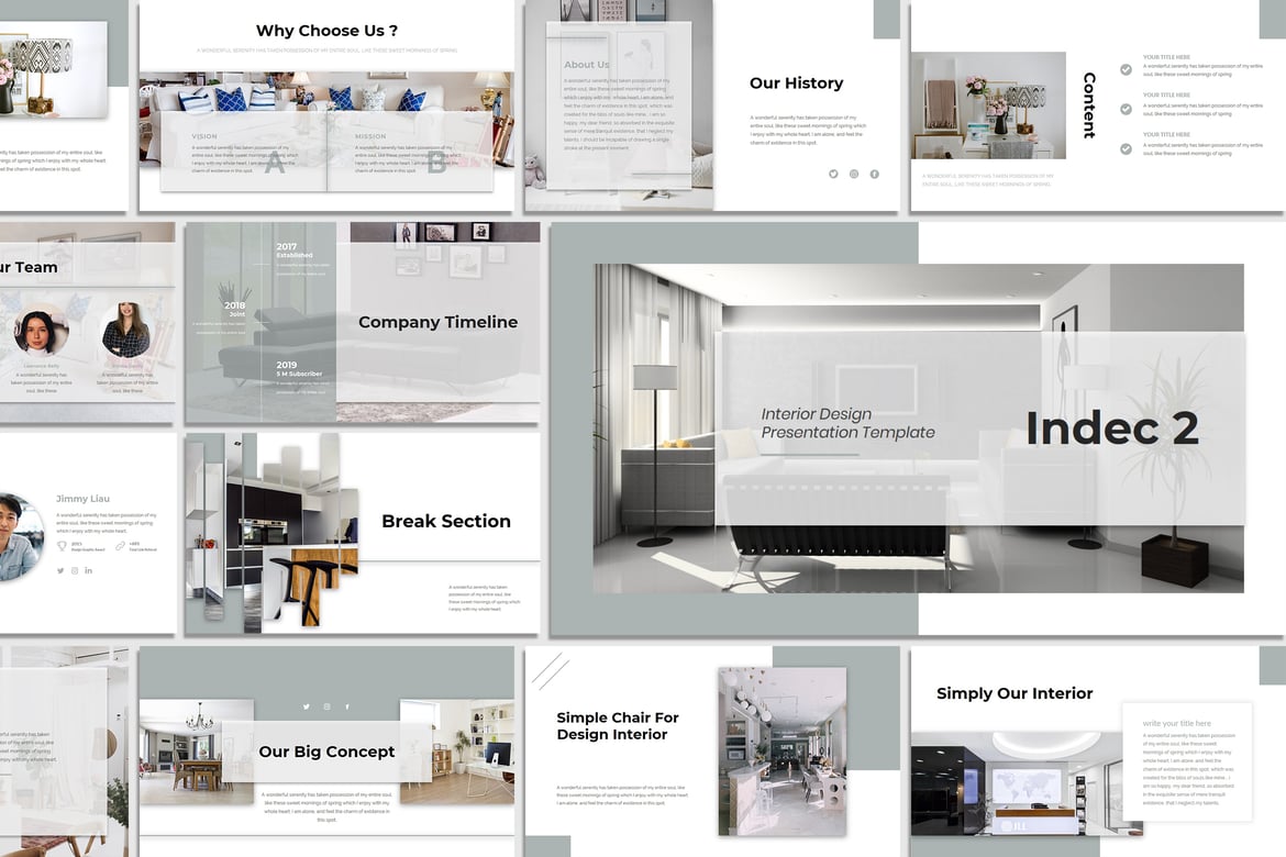 Template PowerPoint Desain Interior Indec 2 yang Menawan