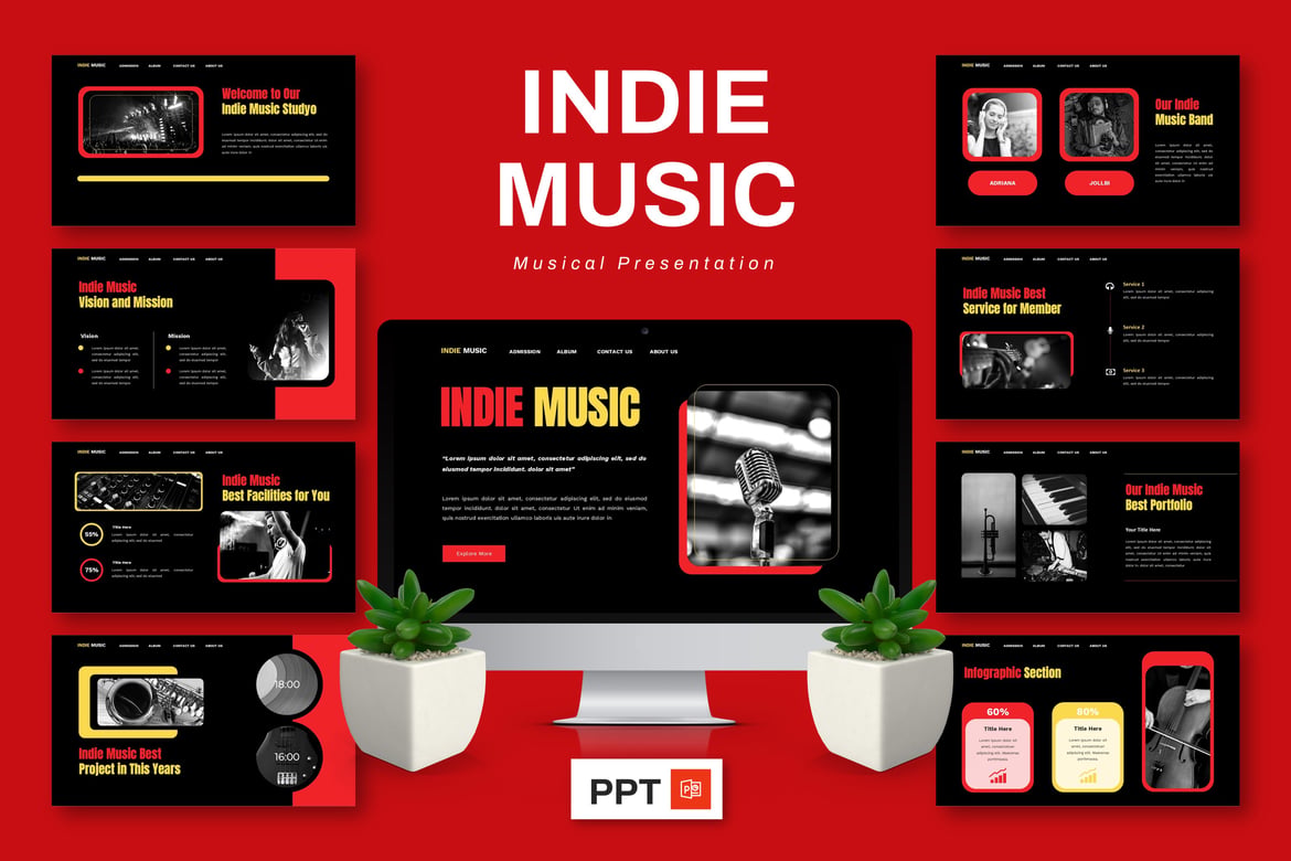 Template Presentasi Powerpoint Musik Indie yang Kreatif