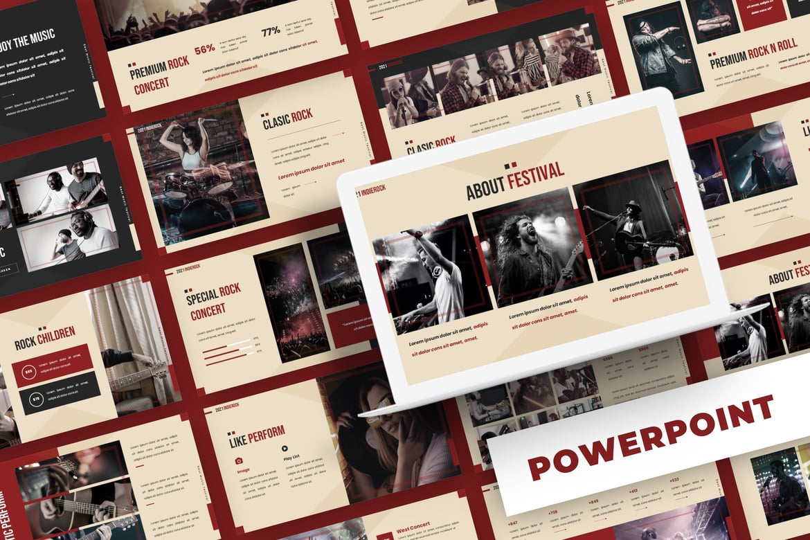 Template Presentasi Powerpoint Indierock - Multifungsi dan Menarik