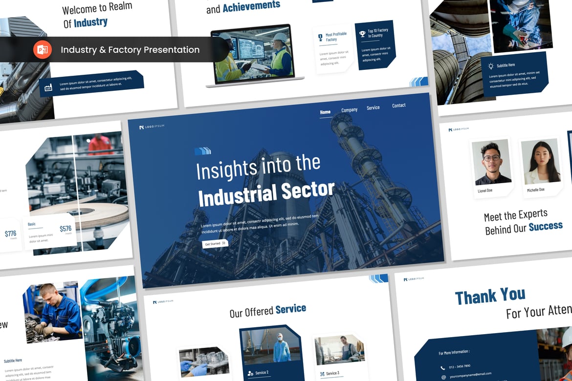 Template PowerPoint Presentasi Industri dan Pabrik yang Menarik