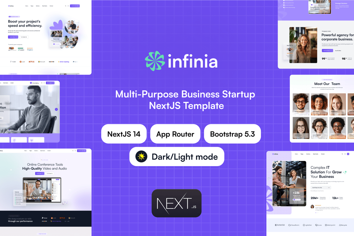 Infinia - Template Website Multifungsi untuk Startup Bisnis NextJS