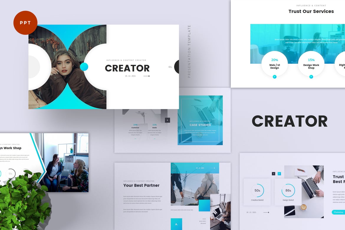 Template PowerPoint Kreator Konten & Influencer yang Menarik