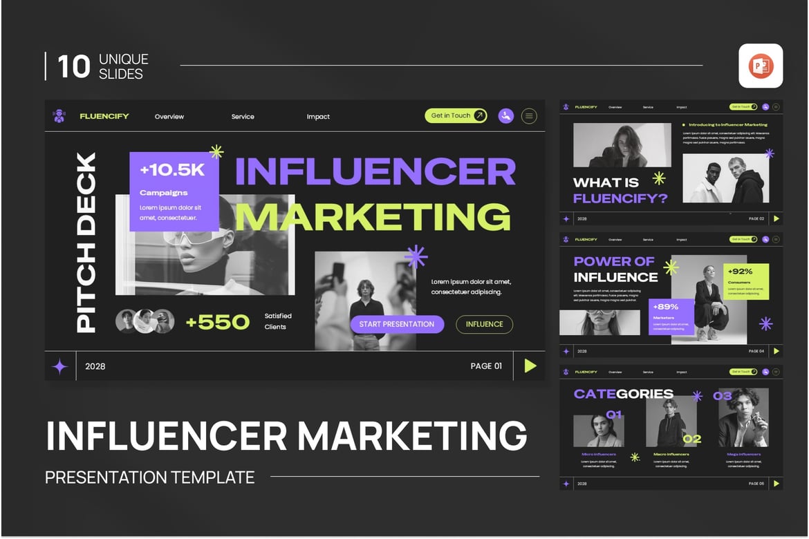 Template PowerPoint untuk Presentasi Pemasaran Influencer yang Menarik