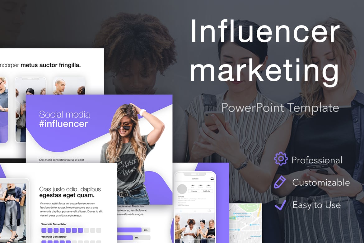 Template PowerPoint Pemasaran Influencer yang Profesional