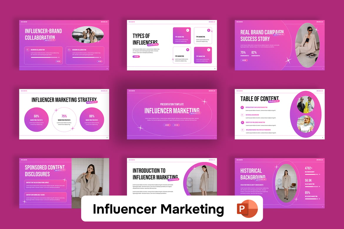 Template PowerPoint Pemasaran Influencer yang Menarik