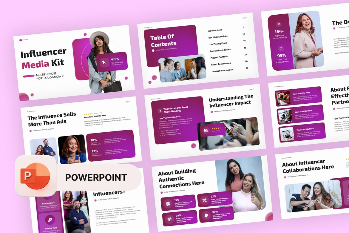 Template Presentasi PowerPoint Media Kit untuk Influencer yang Menarik