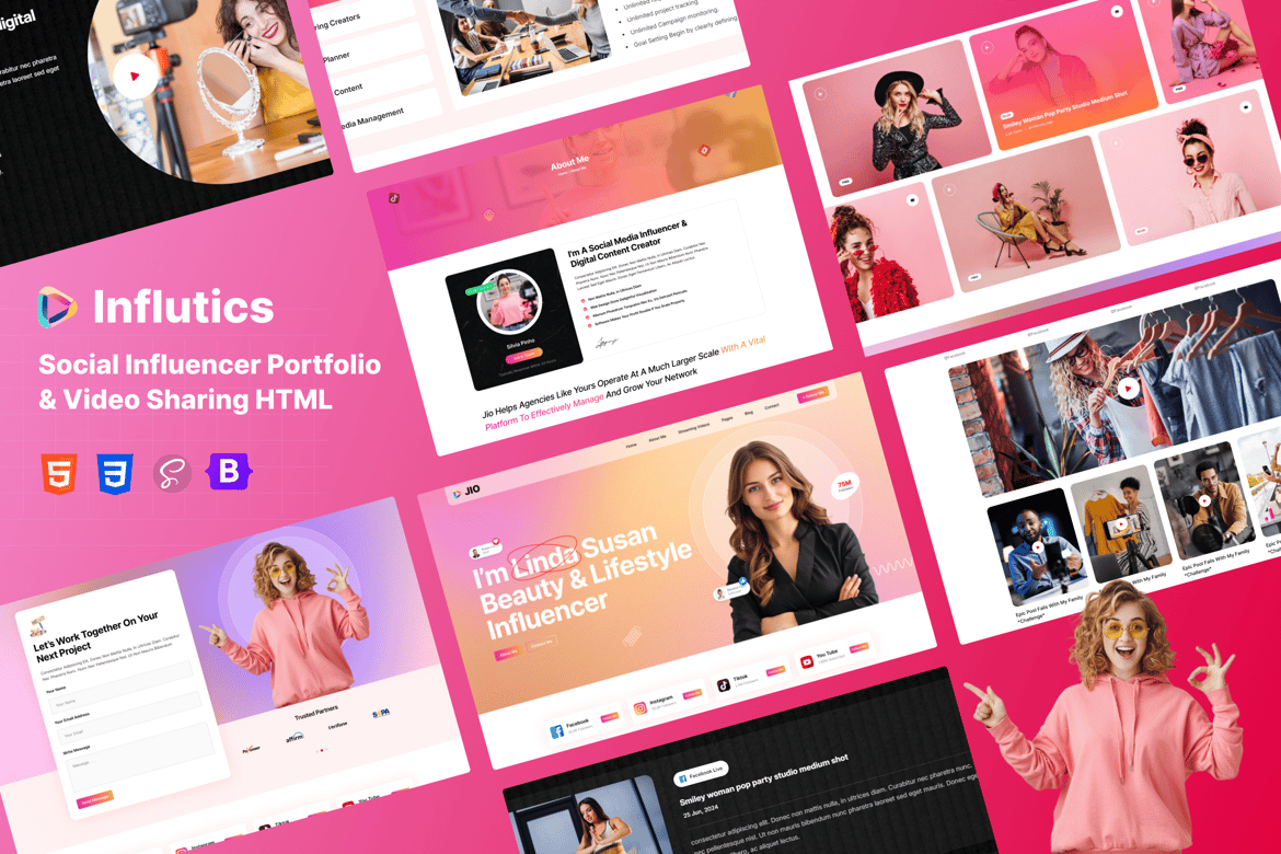 Influtics – Template Website Portofolio Influencer & Video Sharing yang Menarik