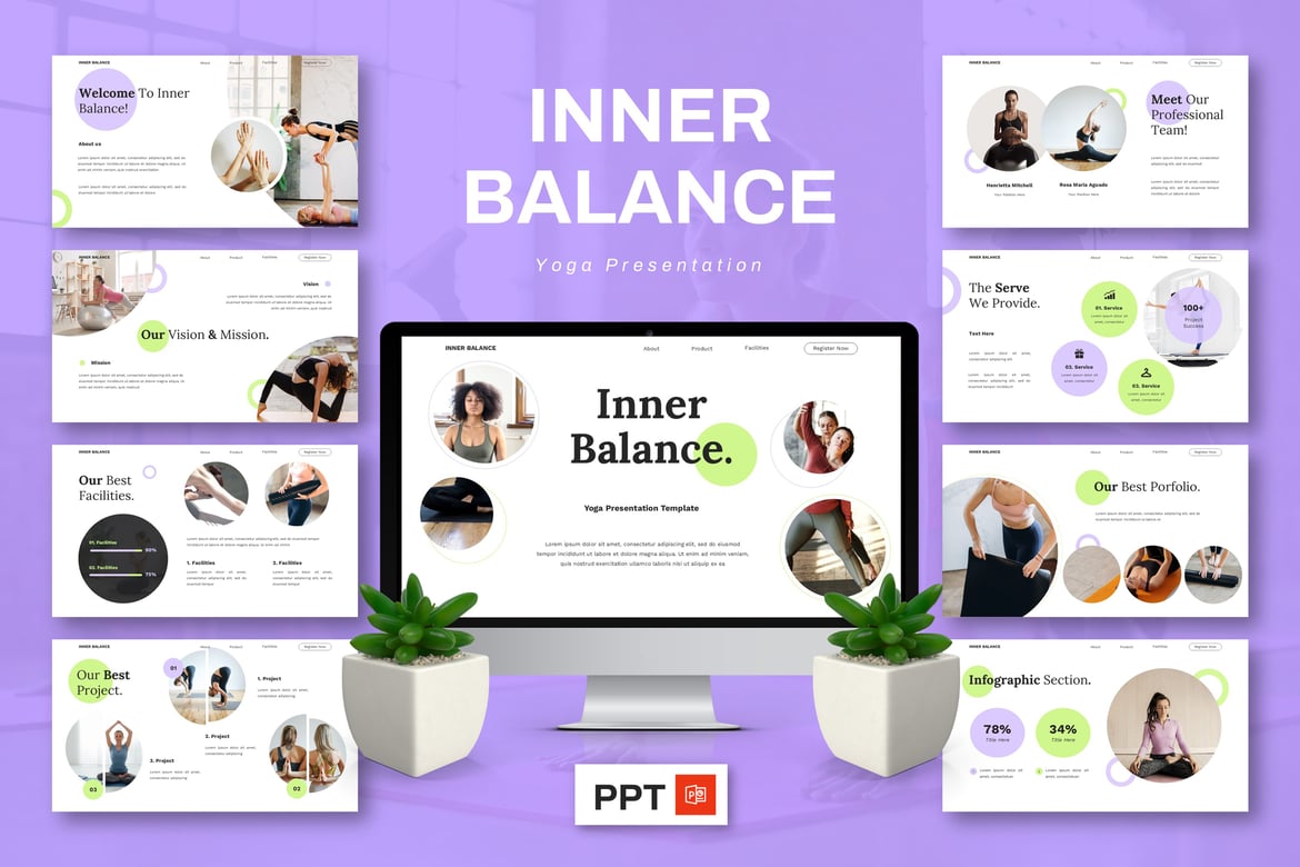 Template Presentasi PowerPoint Yoga - Inner Balance yang Menyegarkan