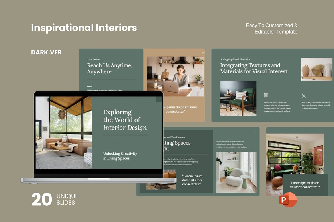 Template Presentasi Inspirasi Interior Versi Gelap - PowerPoint