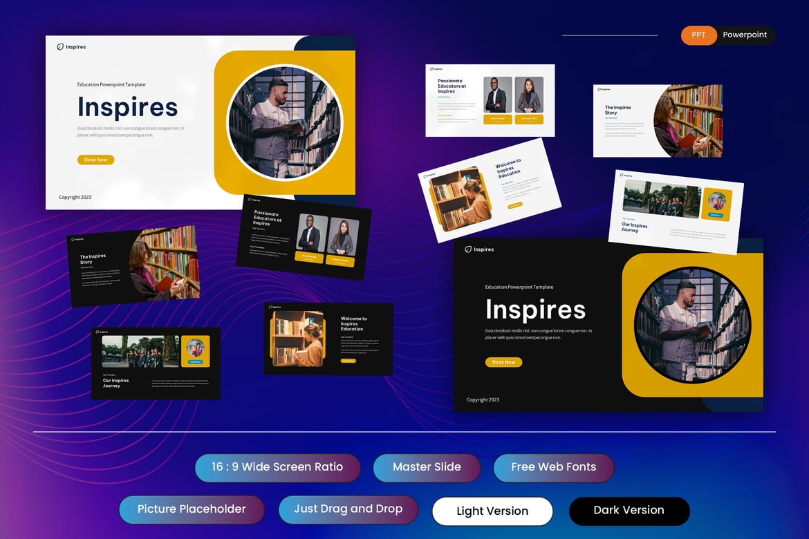 Template PowerPoint Pendidikan Inspires - Solusi Presentasi Kreatif Anda
